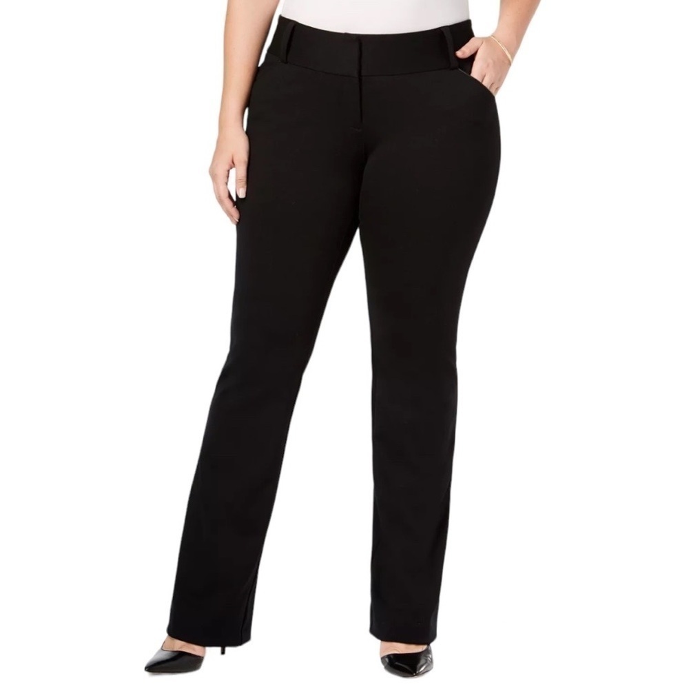 Alfani Plus Size Petite Tummy Control Faux Leather Trim Pants - Black‌‌‌‌‌‍‍‍‍‍‍